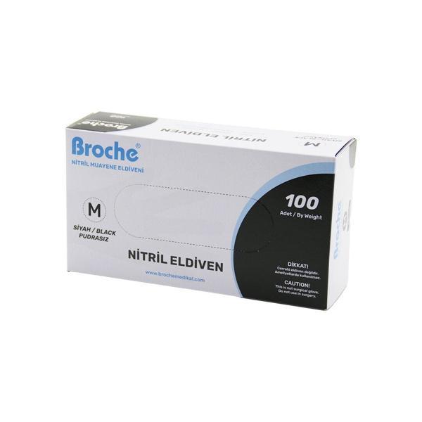 BROCHE M SİYAH PUDRASIZ NİTRİL MUAYENE ELDİVENİ 100LÜ (5060) - Image 1