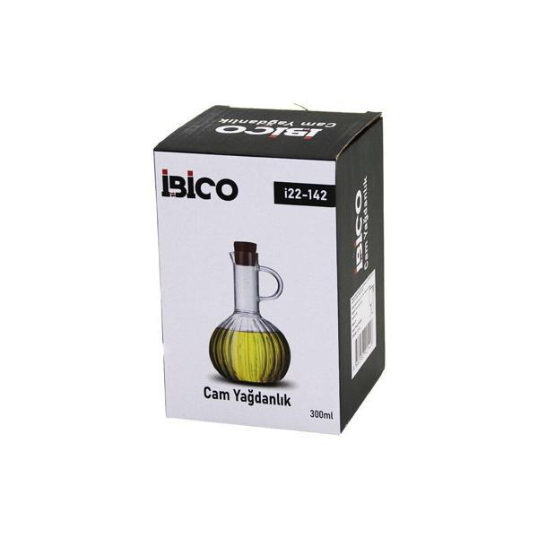 MİNİ CAM YAĞDANLIK ÇİZGİLİ DESEN 300ML AHŞAP BAMBU MANTAR TIPA (5060) - Image 1