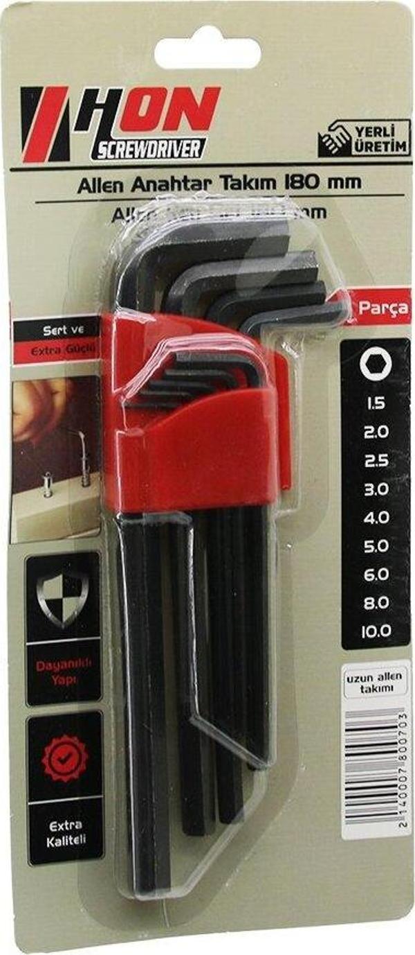 9PCS SİYAH UZUN - DÜZ 180MM ALYAN ALLEN ANAHTAR TAKIMI BRKT-800703 (5060) - Image 1