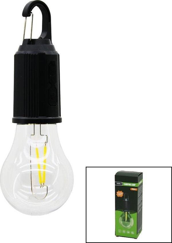 USB ŞARJLI SEYYAR AMPUL=RUSTİK KAMP LAMBASI MANDALLI KANCA ASKI - 3 KADEME IŞIK (5060) - Image 1