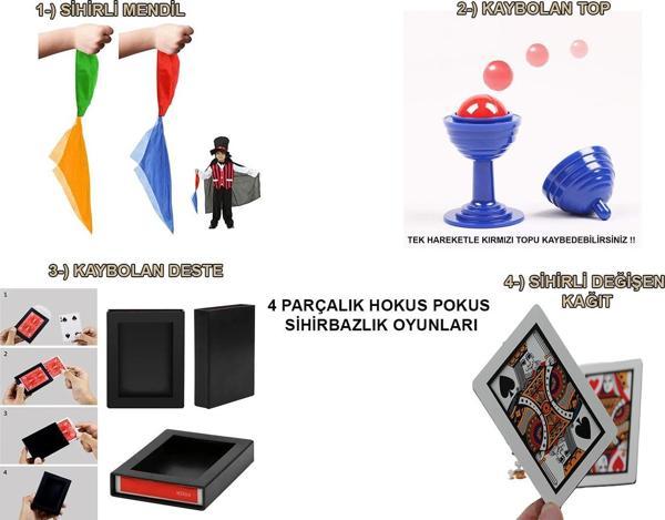 4'lü Sihirbazlık Seti – Hokus Pokus Sihirli Numara Seti-KUPA-MENDİL-DESTE-İSKAMBİL (5060) - Image 1