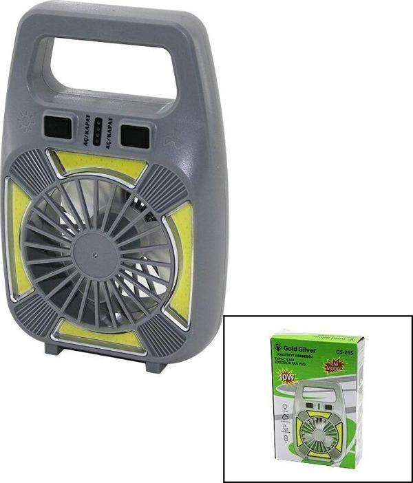 2İN1=MİNİ FAN - FENER USB ŞARJ 2 KADEME HIZ LAMBA=4 FONKSİYON - 10W SU GEÇİRMEZ TAŞIMA KULP MİNİ VANTİLATÖR GS-265 (5060) - Image 1