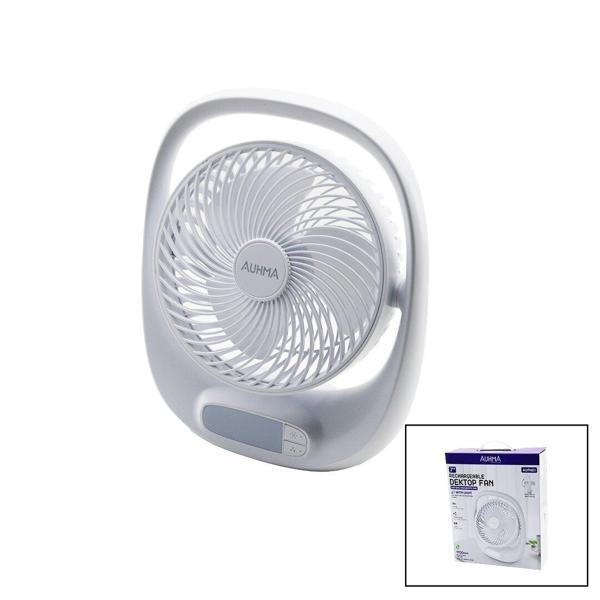 USB 7 İNÇ- 20CM MASA ÜSTÜ FAN VANTİLATÖR IŞIKLI 5W 180 DERECE 3 KADEME HIZ - 3 PERVANE STAND=24.8X30.5X8CM AUFN-01 (5060) - Image 1