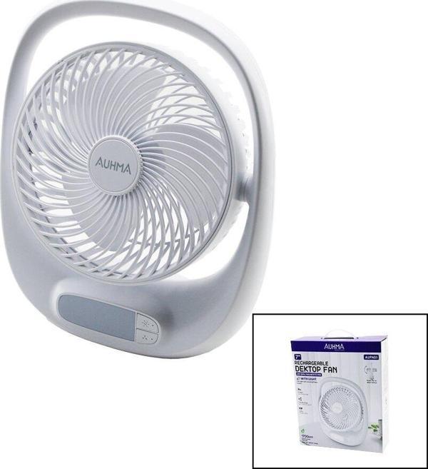 USB 7 İNÇ- 20CM MASA ÜSTÜ FAN VANTİLATÖR IŞIKLI 5W 180 DERECE 3 KADEME HIZ - 3 PERVANE STAND=24.8X30.5X8CM AUFN-01 (5060) - Image 1