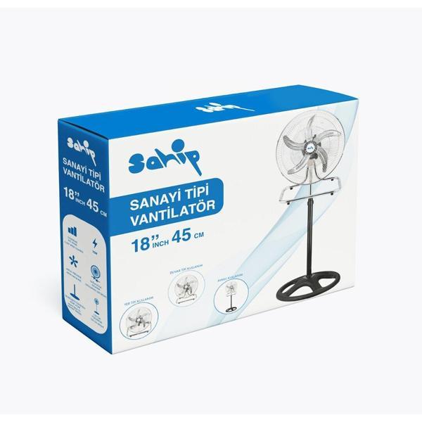 3İN1 KULLANIM 18 İNÇ 45 CM SANAYİ TİPİ AYAKLI VANTİLATÖR 5-METAL PERVANE 3-KADEME HIZ 75WY:150CM FAN (5060) - Image 1