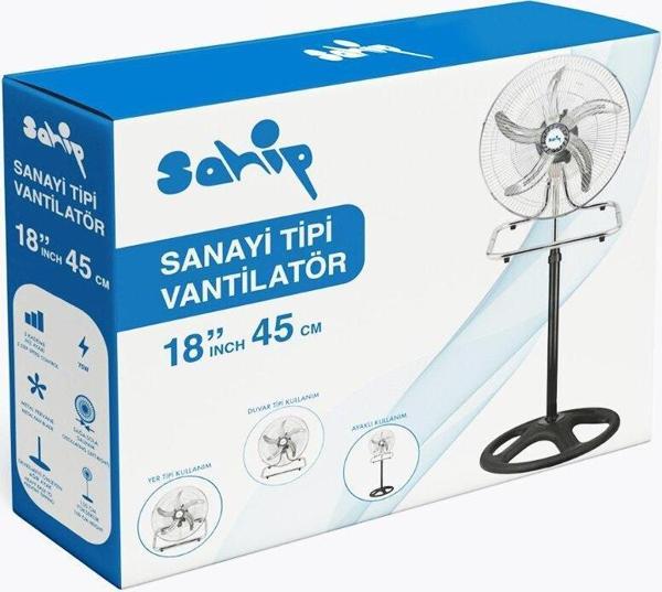 3İN1 KULLANIM 18 İNÇ 45 CM SANAYİ TİPİ AYAKLI VANTİLATÖR 5-METAL PERVANE 3-KADEME HIZ 75WY:150CM FAN (5060) - Image 1