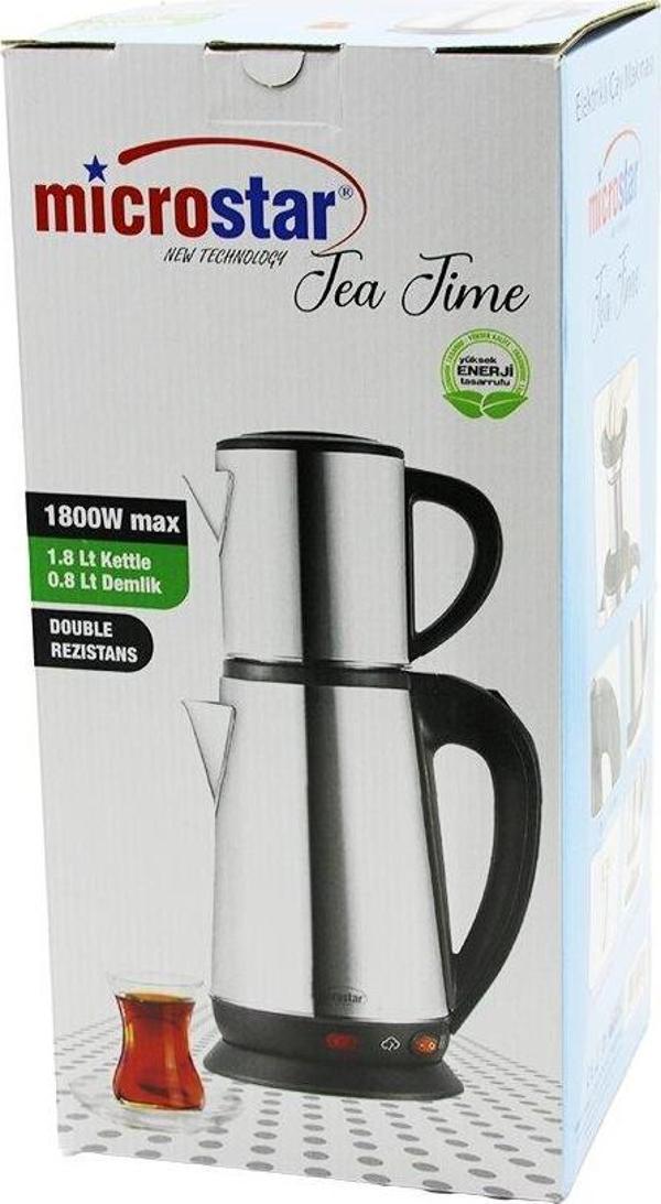 MİCROSTAR ELEKTRİKLİ ÇELİK ÇAY MAKİNESİ ÇAYCI SET 1.8LT SU ISITICI+ 0.8LT DEMLİK 1800W 360 DERECE DÖENBİLENGÖVDE (5060) - Image 1