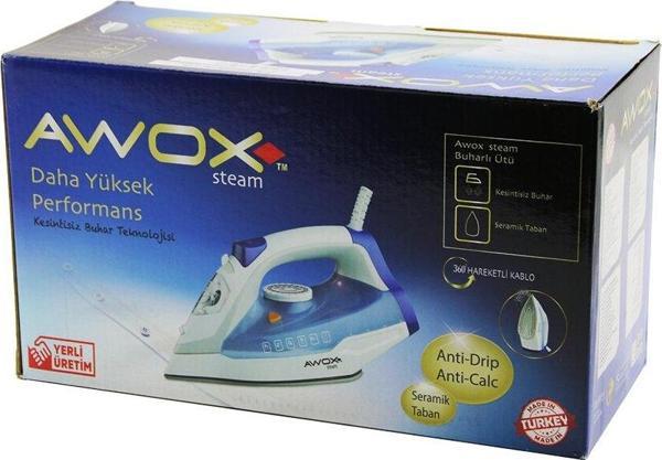AWOX STEAM-1716 BUHARLI ÜTÜ SERAMİK TABAN 2600W 360 DERECE DÖNEBİLEN KABLO - 490ML ŞEFFAF SU TANKI (5060) - Image 1