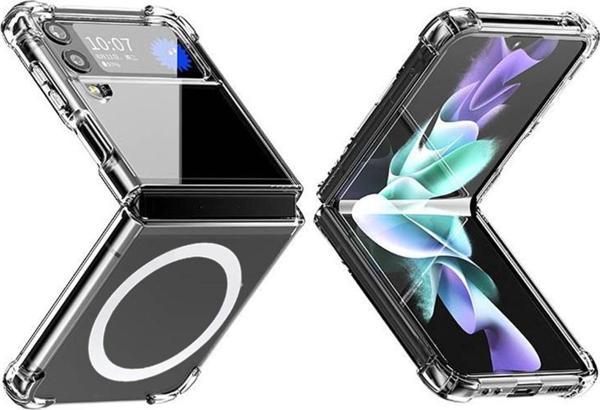 Coverzone Galaxy Z Flip 4 ile uyumlu Kılıf Magsafe ile uyumlu Nitro AntiShock Transparan Köşeler Airbag Koruma - Image 1
