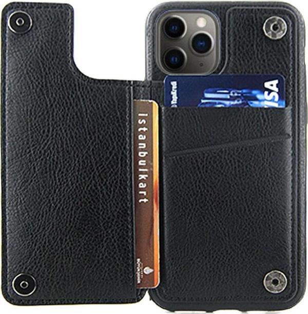 Coverzone Iphone 13 Pro Ile Uyumlu Kartlıklı Kılıf Wallet Deri Kartvizitli Mıknatıslı Cüzdan Siyah - Image 1