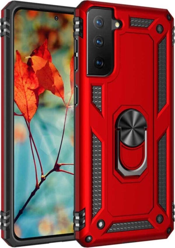 Coverzone Galaxy S21 Plus Kılıf Shockproof Yüzük Tutuculu Vega Kırmızı - Image 1