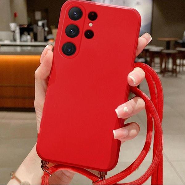 Coverzone Redmi Note 12 4G ile Uyumlu Ipli Boyun Askılı Silikon Kılıf Kadife Iç Yüzeyli Epiphany Kılıf Kırmızı - Image 1