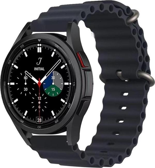 Coverzone Galaxy Watch Active 2 Ile Uyumlu 40mm Quintessential Kabartmalı Metal Tokalı Kordon Midnight - Image 1