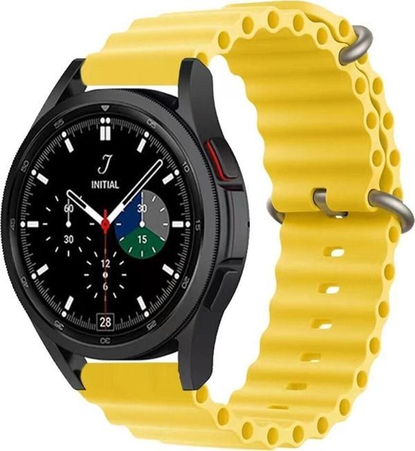 Coverzone Galaxy Watch Ile Uyumlu 42mm Ile Uyumlu Quintessential Kabartmalı Metal Tokalı Kordon Sarı - Image 1