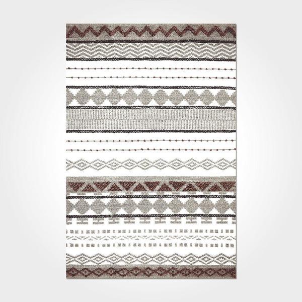 Maisie Geometrik Bej Polyester Kare Modern Desenli Pamuk Makinada Yıkanabilir Hav Toz Vermez Leke Tutmayan Kaymaz Taban Dijital Makine Baskı Salon Yolluk Mutfak Halı - Image 1