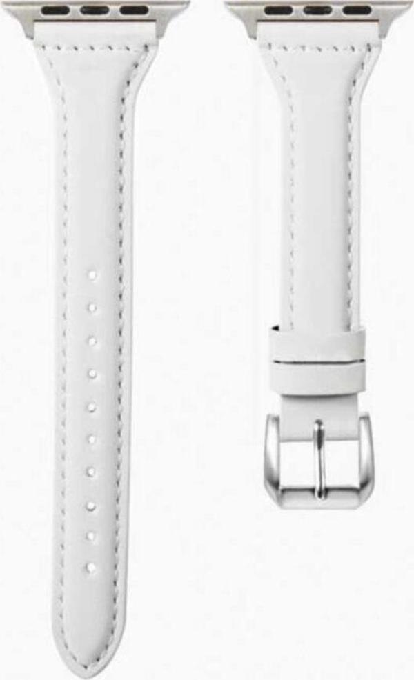 Coverzone ???Apple Watch 38mm Metal Tokalı Deri Kordon Beyaz - Image 1