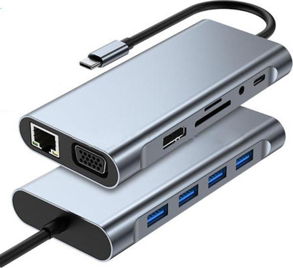 Coverzone 11 In 1 Type-c To Usb Hub Port Adaptör Hdmı, 4x Usb, Lan, Vga Sd Card Çevirici Çoklayıcı - Image 1