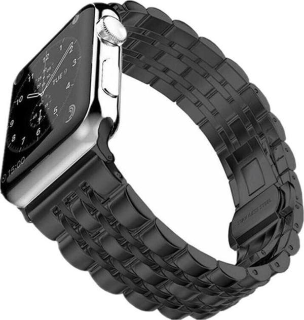 Coverzone Apple Watch 42mm Renkli Desenli Metal Kordon Siyah - Image 1