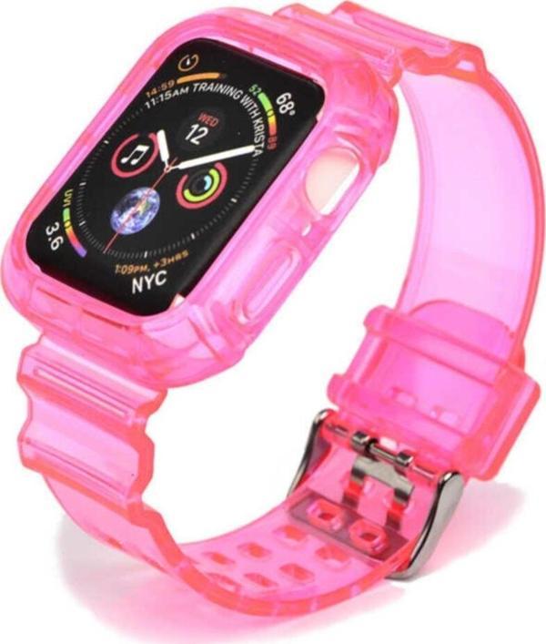 Coverzone Apple Watch 42mm Serrated Silikon Kordon Pembe - Image 1
