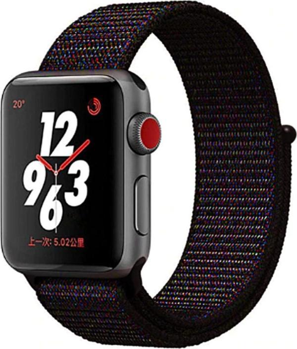 Coverzone Apple Watch 44mm Bilekli Kumaş Kayış Kordon Noktalı Siyah - Image 1