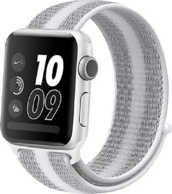 Coverzone Apple Watch 38-40 mm  Beyaz Gri Fabric Bileklik Kumaş Kayış Kordon - Image 1