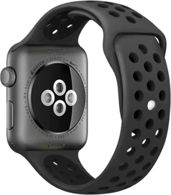 Coverzone Apple Watch 4 3 2 1 Delikli Spor Kayış 42mm Siyah - Image 1
