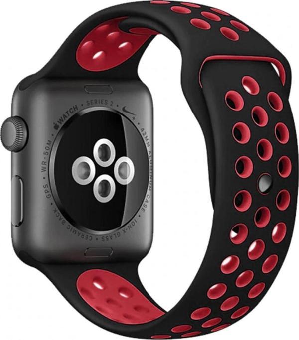Coverzone Apple Watch 4 3 2 1 Delikli Spor Kayış 42mm Siyah-kırmızı - Image 1