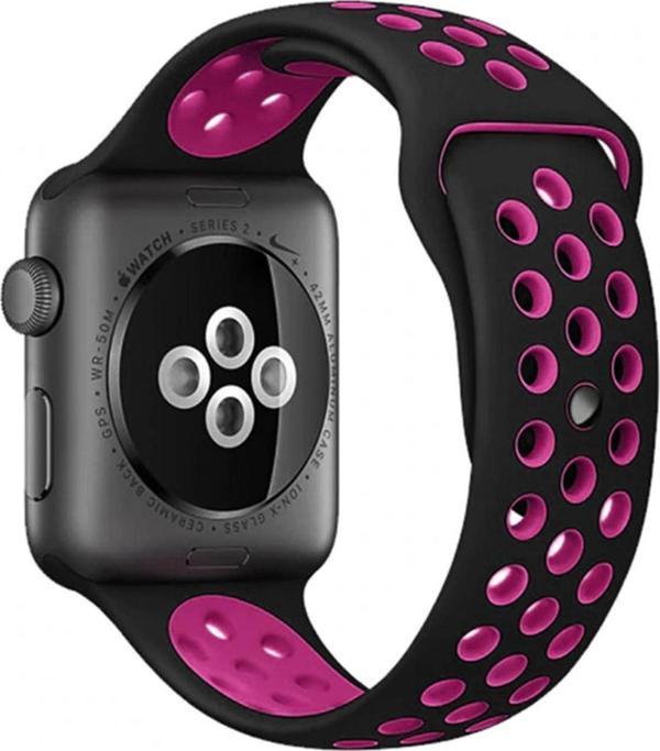 Coverzone Apple Watch 4 3 2 1 Delikli Spor Kayış 42mm Siyah-pembe - Image 1