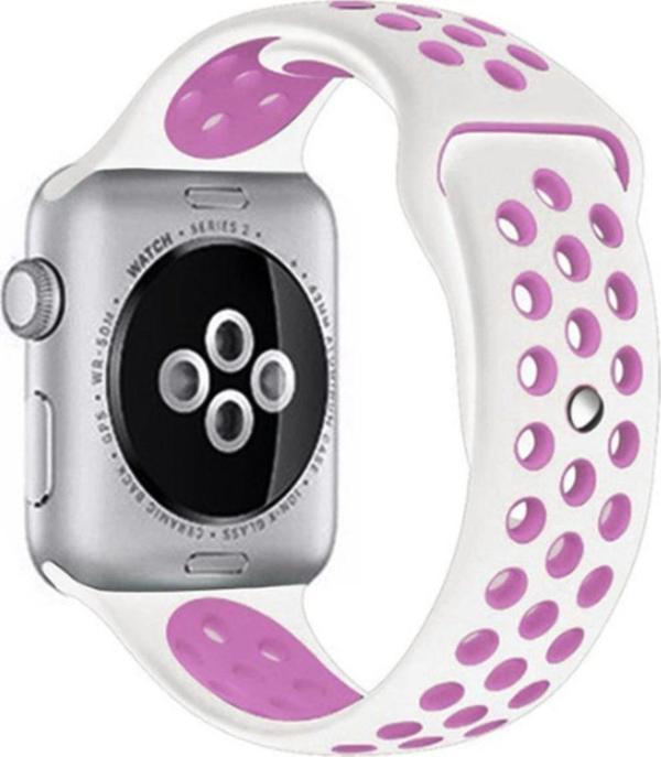 Coverzone Apple Watch 4 3 2 1 Delikli Spor Kayış 44mm Beyaz-mor - Image 1