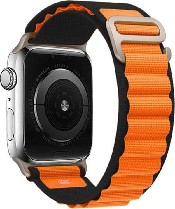 Coverzone Apple Watch 6 Ile Uyumlu 42-44mm Kordon Kumaş Çift Renk Saat Kordonu Çift Katmanlı Turuncu-siyah - Image 1