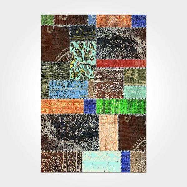 Jasmine Patchwork Kahverengi Polyester Dikdörtgen Modern Desenli Pamuk Makinada Yıkanabilir Hav Toz Vermez Leke Tutmayan Kaymaz Taban Dijital Makine Baskı Salon Yolluk Mutfak Halı - Image 1
