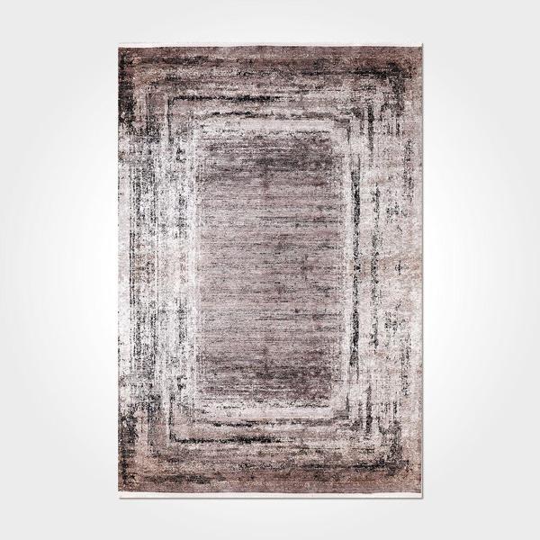 Melody Çerçeveli Kahverengi Polyester Dikdörtgen Modern Desenli Pamuk Makinada Yıkanabilir Hav Toz Vermez Leke Tutmayan Kaymaz Taban Dijital Makine Baskı Salon Yolluk Mutfak Halı - Image 1