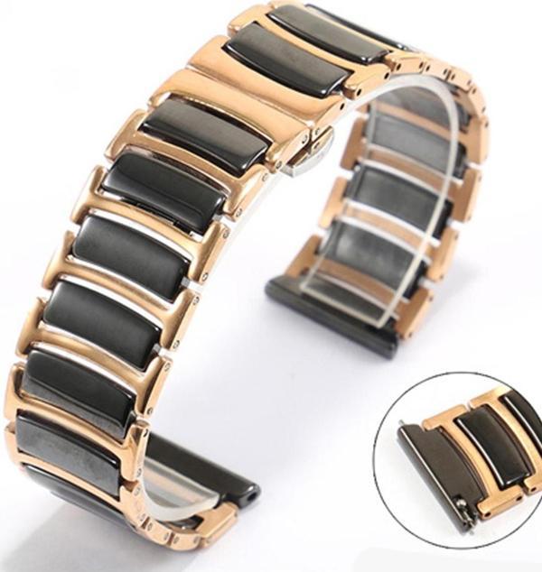 Coverzone Apple Watch 7 Uyumlu Paslanmaz Seramik 45mm Denouement Metal Kordon Rose gold siyah - Image 1