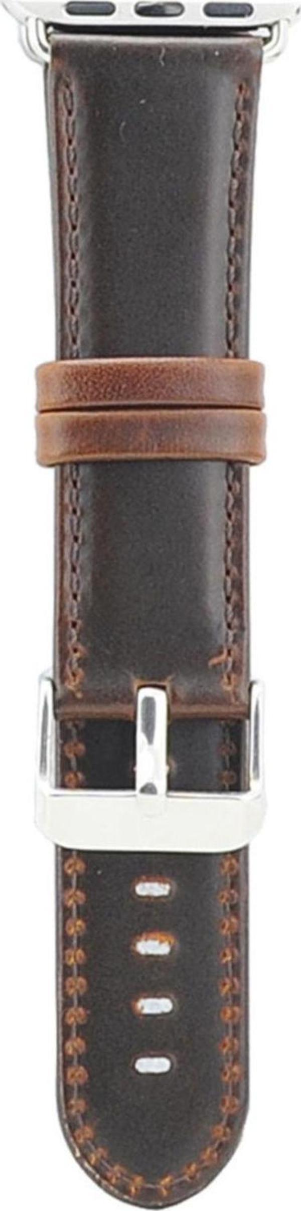 Coverzone Apple Watch Için 38mm Hakiki Deri Kayış Kordon Kahverengi Koyu - Image 1