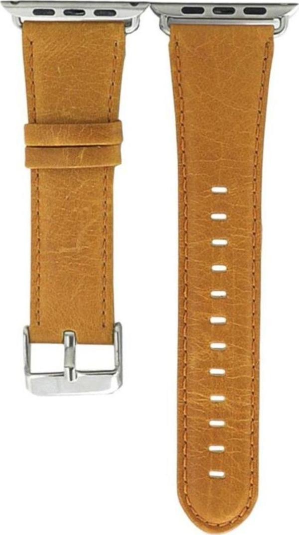 Coverzone Apple Watch Için 40mm Hakiki Deri Kayış Kordon Kahverengi Açık - Image 1