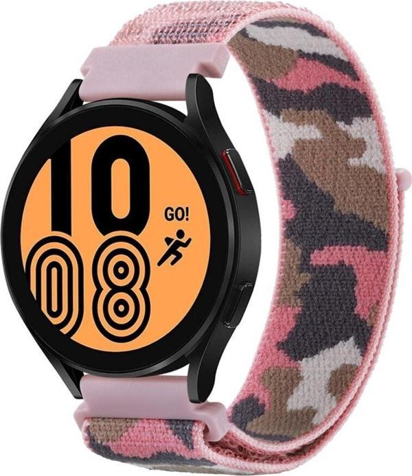 Coverzone Galaxy Gear S3 46mm Ile Uyumlu Kamuflaj Desenli Kayış Hasır Örgü Işlemeli Kordon Açık Pembe - Image 1