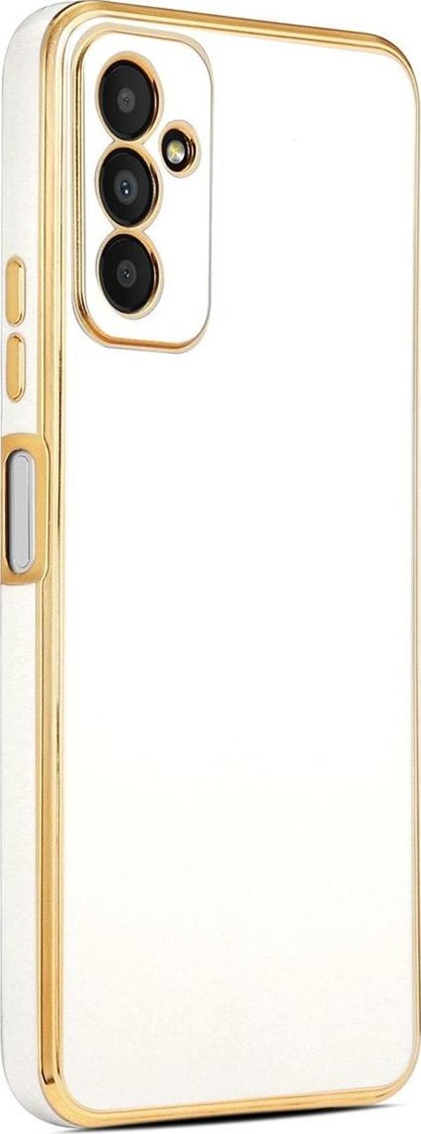 Coverzone Galaxy M13 Ile Uyumlu Kılıf Gold Kenar Pastel Renkli Halcyon Z-bark Kapak Beyaz - Image 1