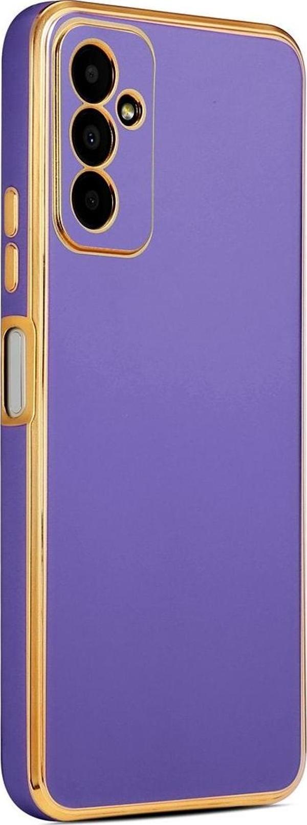 Coverzone Galaxy M13 Ile Uyumlu Kılıf Gold Kenar Pastel Renkli Halcyon Z-bark Kapak Derin Mor - Image 1