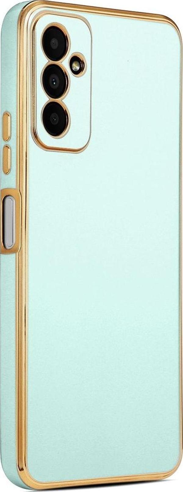 Coverzone Galaxy M13 Ile Uyumlu Kılıf Gold Kenar Pastel Renkli Halcyon Z-bark Kapak Mavi Açık - Image 1
