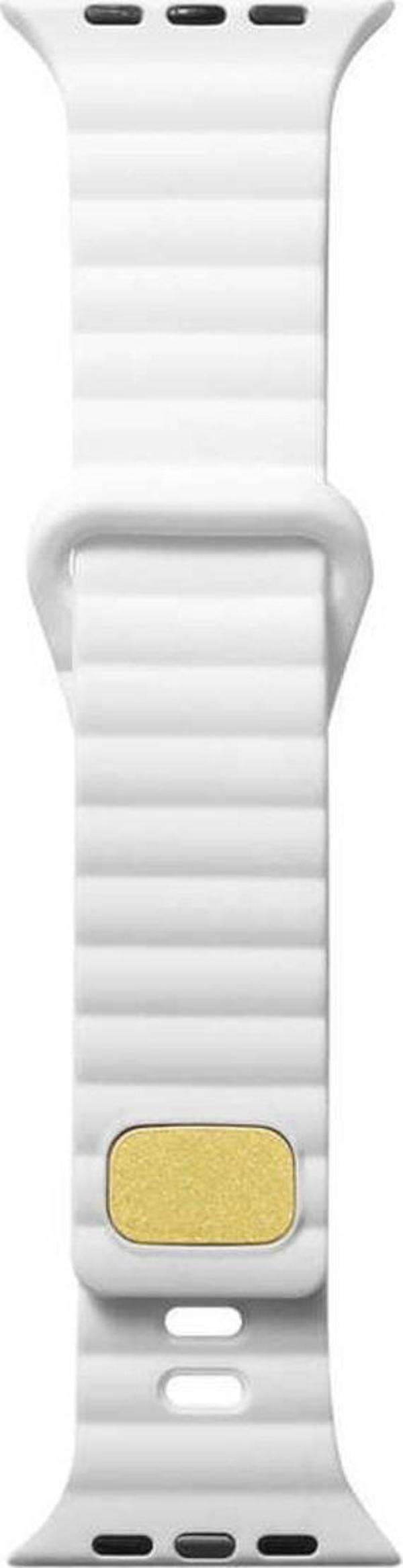 Coverzone Apple Watch 4 Ile Uyumlu Metal Toka Tasarımlı 38-40mm Strip Kabartmalı Kordon Beyaz - Image 1