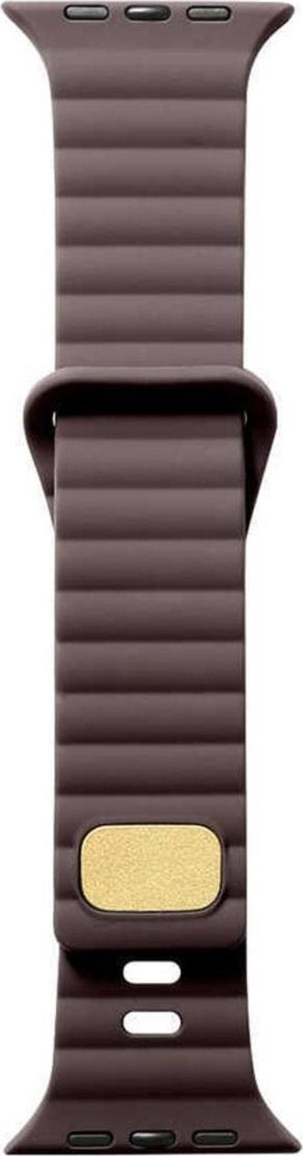 Coverzone Apple Watch 4 Ile Uyumlu Metal Toka Tasarımlı 38-40mm Strip Kabartmalı Kordon Kahvenrengi - Image 1