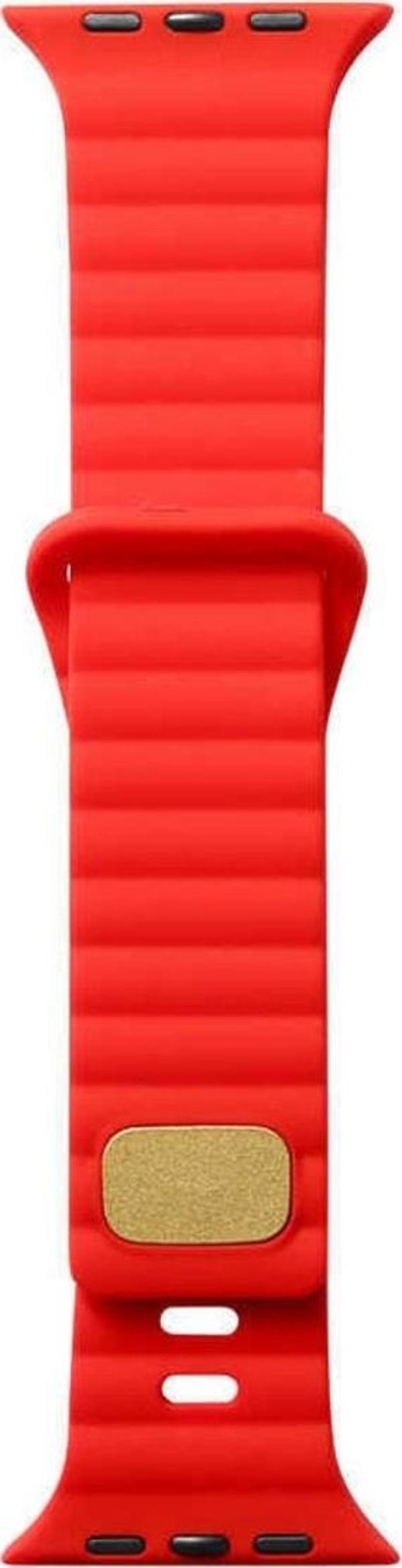 Coverzone Apple Watch 4 Ile Uyumlu Metal Toka Tasarımlı 38-40mm Strip Kabartmalı Kordon Kırmızı - Image 1