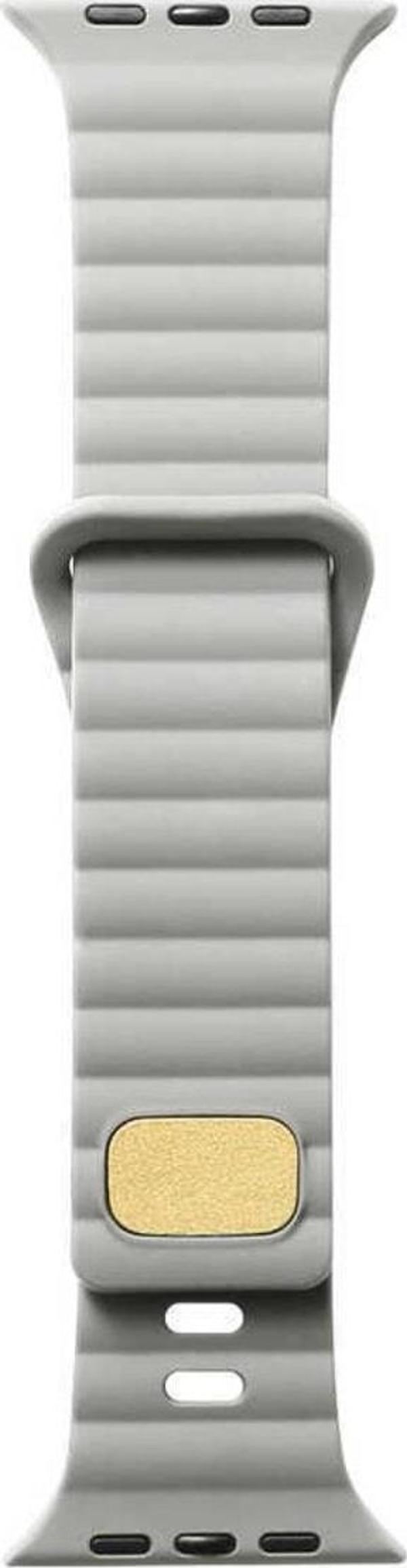 Coverzone Apple Watch 4 Ile Uyumlu Metal Toka Tasarımlı 38-40mm Strip Kabartmalı Kordon Krem - Image 1