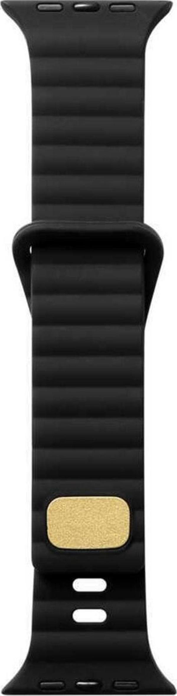Coverzone Apple Watch 4 Ile Uyumlu Metal Toka Tasarımlı 38-40mm Strip Kabartmalı Kordon Siyah - Image 1
