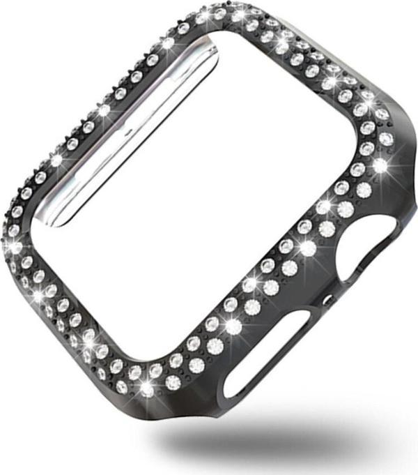 Coverzone Apple Watch 4 42mm Ile Uyumlu Sert Çerçeve Diamond Kapak Apple Watch 4 42mm Koruyucu Kılıf Siyah - Image 1