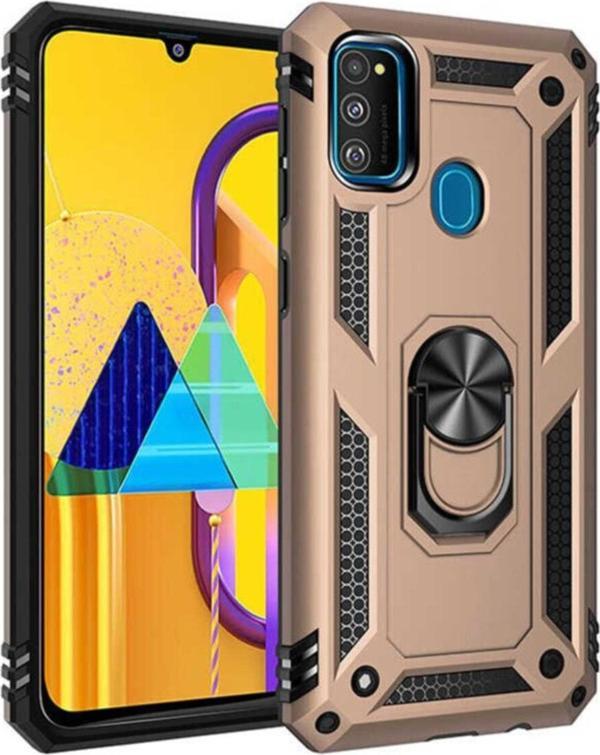 Coverzone Galaxy M21 Kılıf Shockproof Yüzük Tutuculu Vega Gold - Image 1