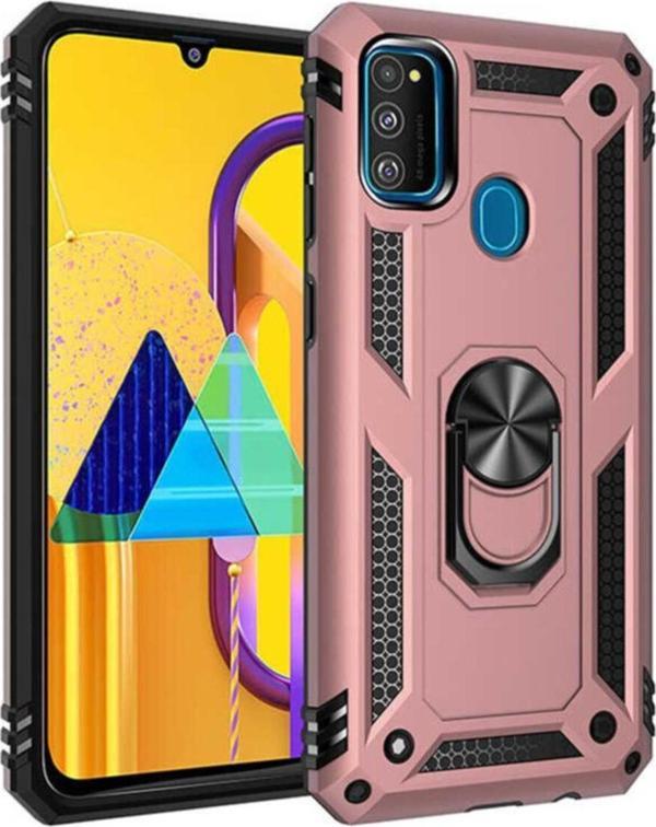 Coverzone Galaxy M21 Kılıf Shockproof Yüzük Tutuculu Vega Rosegold - Image 1
