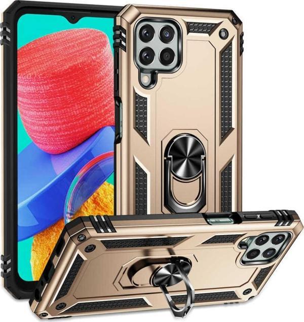 Coverzone Galaxy M33 Ile Uyumlu Kılıf Shockproof Standlı Yüzük Tutuculu Mega Case Gold - Image 1