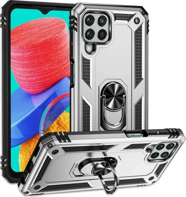 Coverzone Galaxy M33 Ile Uyumlu Kılıf Shockproof Standlı Yüzük Tutuculu Mega Case Gri - Image 1