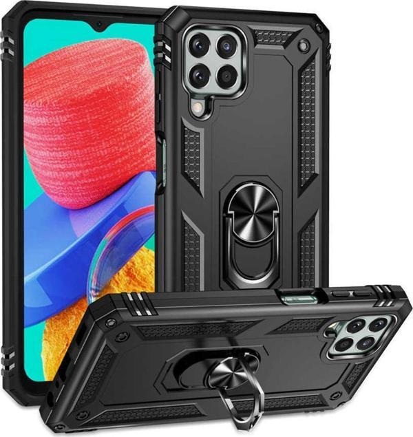 Coverzone Galaxy M33 Ile Uyumlu Kılıf Shockproof Standlı Yüzük Tutuculu Mega Case Siyah - Image 1